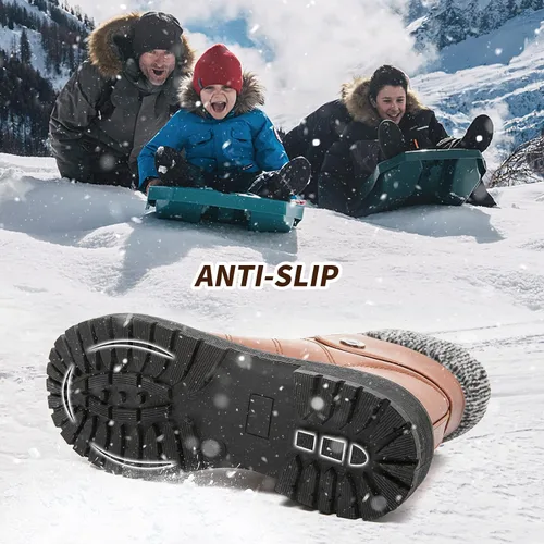 Vista 3 de FRACORA Botas de combate de piel sintética para mujer, con forro de piel cálida, botines negros con cremallera lateral, botas blancas