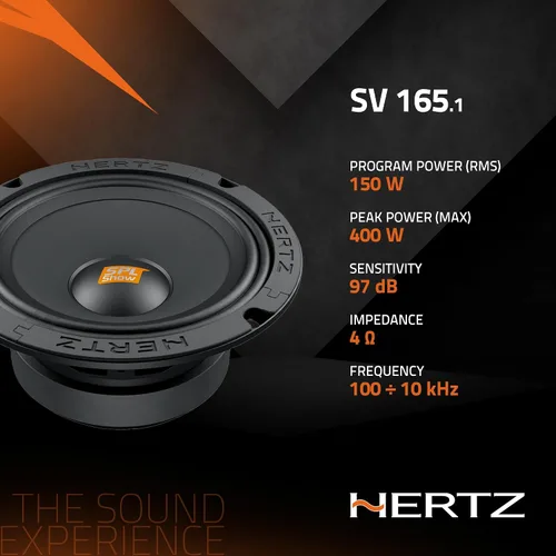 Vista 5 de HERTZ SPL Show Series SV-1651 6.5" 4-Ohm SPL Controladores de altavoz de rango medio (par) Pressed Paper, 6.5 Inch, 200W RMS, 4 Ohm, Ferrite