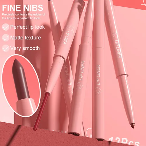 Vista 6 de Baorder Juego de lápices de labios mate de 12 colores, lápiz labial de terciopelo cremoso, de larga duración, impermeable, suave, altamente