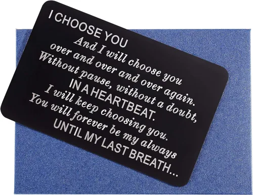 Vista 3 de Mini tarjetas de metal grabadas personalizadas para hombres, I Choose You, tarjetas especiales personalizadas para él, marido, novio, prometido