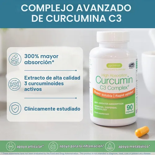 Vista 2 de Igennus Complejo de Curcumina C3 de absorción rápida, estandarizado, 90