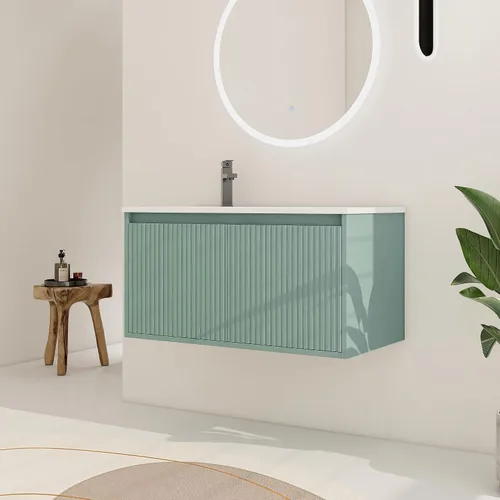Vista 18 de Mueble de baño de 24 pulgadas con fregadero, tocador flotante de 24 pulgadas con fregadero de cerámica blanca brillante, gabinete de baño de madera