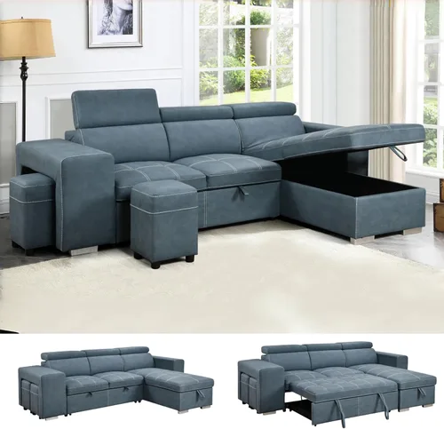Vista 12 de THSUPER Sofá seccional reclinable de microfibra de 102 pulgadas en forma de L con cama extraíble y chaise de almacenamiento, sofás convertibles