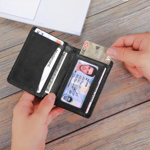 Vista 3 de Cartera minimalista RFID para hombres y mujeres Cartera delgada y plegable para tarjetas de crédito Estuche para tarjetas de visita para hombre