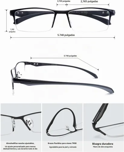 Vista 5 de ZanyLen Blue Light Glasses for Men Semi Rimless Rectangular Computer Glasses