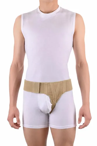 Vista 2 de FlexaMed Cinturón de soporte para hernia inguinal del lado izquierdo Beige (XL 44-48) Diseñado para hernias inguinales izquierdas reducibles