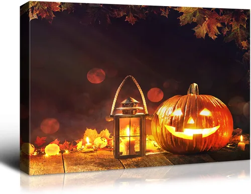 Vista 40 de Denozer - Decoración de pared de calabaza de Halloween, pósteres de regalo, decoración del hogar, arte de pared, imágenes en lienzo HD, estiradas