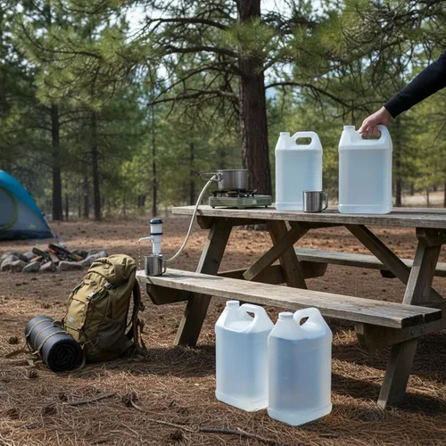 Vista 5 de kitchentoolz Jarra de 1 galón con tapa, jarra de plástico HDPE estilo F resistente para agua potable, campamento, almacenamiento de emergencia