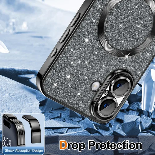 Vista 115 de Hython para iPhone 15 Plus Funda con chispas brillantes, Fundas transparentes magnéticas con protector de lente de cámara [Compatible con MagSafe]