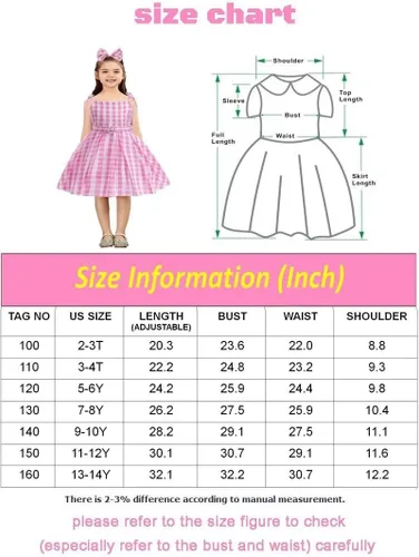 Vista 6 de SZ-TONDA Vestido con correa para disfraz a cuadros rosados para niñas Ropa de fiesta de Halloween 2023 para niños, cosplay, cumpleaños, fiesta