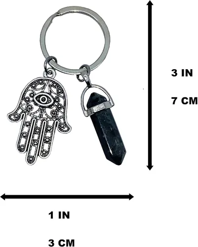 Vista 3 de LUCKBOOSTIUM Hamsa Hand Evil Eye Amulet and Lucky Charm Keychain - Decorative and Hanging Ornament with Gemstone (1.5 x 3)