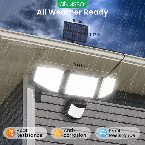 Vista 8 de ALUSSO Luces solares con sensor de movimiento para exteriores de 400 lúmenes, luces de seguridad LED con control remoto, 3 modos