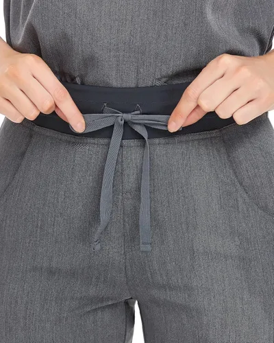 Vista 4 de COMENII Pantalones médicos para mujer, pantalones de tiro medio de pierna recta con cintura de yoga de punto, pantalones quirúrgicos antiarrugas