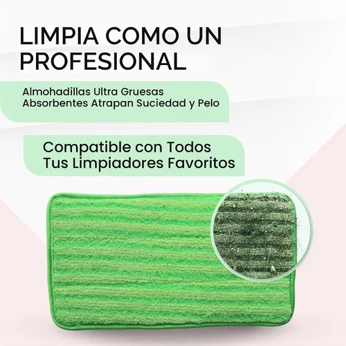 Vista 2 de Turbo Mops - Almohadillas reutilizables para mopa de suelo, paquete de 2, lavables a máquina, repuestos de mopa de microfibra de 12 pulgadas