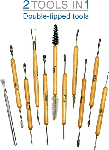 Vista 2 de VViViD Sculpt - Kit de herramientas manuales para esculpir cerámica y arcilla con mango de madera con punta de acero de 11 piezas