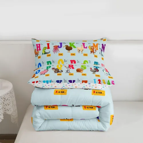 Vista 3 de jejeloiu Juego de edredón educativo para niños, tamaño matrimonial, juego de ropa de cama con números del alfabeto ABC para niños y niñas pequeños