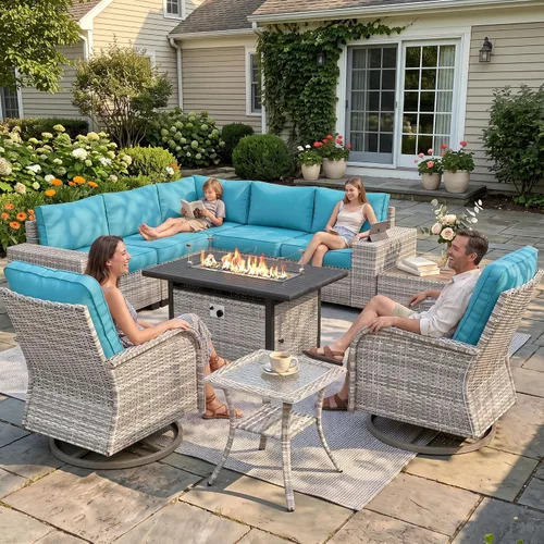 Vista 102 de Muebles de patio al aire libre conjunto PE mimbre ratán al aire libre sofá seccional Gris