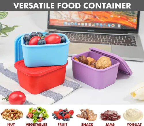 Vista 5 de KOLUTI Paquete de 3 recipientes pequeños de silicona para aperitivos, 6 onzas, apilables, salsa de puré, condimentos, almacenamiento de alimentos