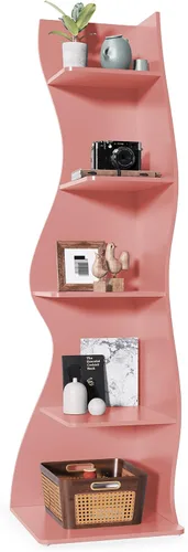 Vista 18 de LITTLE TREE Estantería de esquina pequeña, estantería moderna de esquina de pared de 5 niveles para libros, elegante librero estante