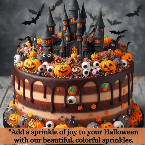 Vista 6 de Confect Mezcla de espolvorear de Halloween – Bolas de discoteca blancas, naranjas, moradas, negras y verdes, ojos de caramelo y jimmies – Gránulos