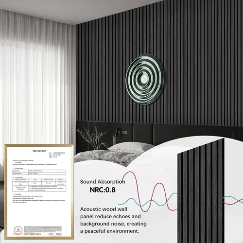 Vista 9 de Paneles de madera ARMURO para pared - Paquete de 2 paneles negros para decoración de pared - Panel de chapa de roble negro absorbente de sonido