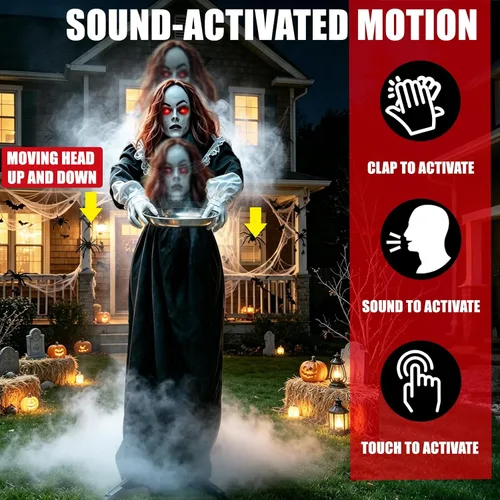 Vista 7 de 5.3 Ft Scary Halloween Animatronics Decorations Outdoor Life Size Maid