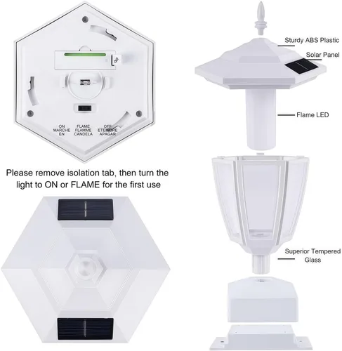 Vista 6 de Dynaming Paquete de 2 luces solares para postes de llama para exteriores, lámparas alimentadas por energía solar, luces LED de llama parpadeante
