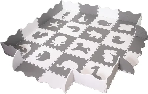 Vista 2 de Alfombra de juego grande para bebé con valla, 36 piezas de 12 x 12. Tapete de juego suave y no tóxico para niños pequeños, rompecabezas de juego