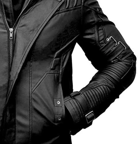Vista 3 de Guardian Star Lord Men's Black Leather Jacket Motorcycle Biker Café Racer Faux Leather Jacket For Men