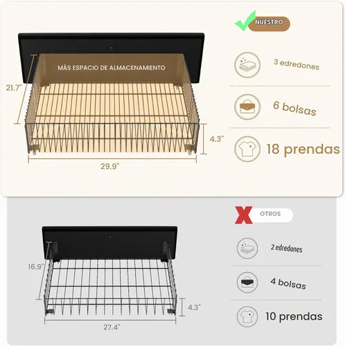Vista 6 de SHA CERLIN Base de cama de plataforma tamaño matrimonial con 4 cajones de almacenamiento, cabecera acolchada vertical con diseño acanalado