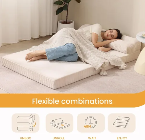 Vista 6 de Colchón Plegable Tamaño Twin, Sofá Cama Convertible 3 en 1, Sofá Cama Plegable, Sofá de Suelo, Sofá Lounge, Colchón para Dormir para Sala de Estar