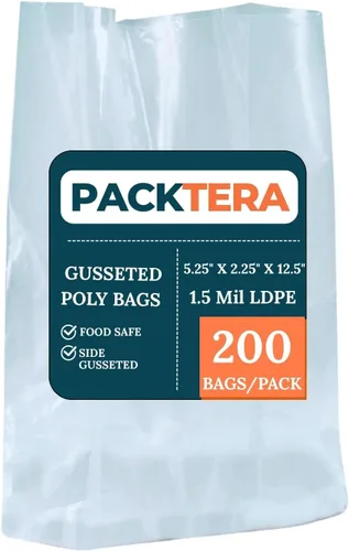 Vista 8 de 5.25" X 2.25" X 12.5" Gusseted Poly Bags Clear LDPE 1.5 Mil Thickness (Pack of 1000) Open Top Food Safe Flexible Plastic Packaging Bag for Bread