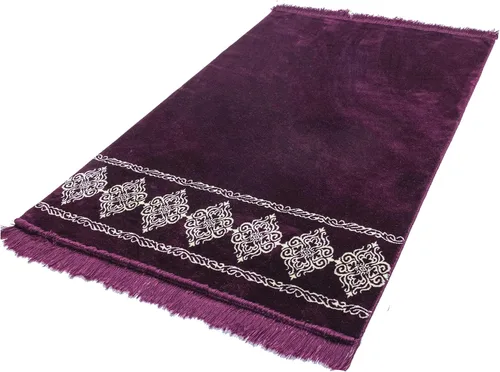 Vista 2 de Modefa Alfombra de oración islámica turca, grande y ancha, de terciopelo suave, Janamaz, cómoda alfombra de oración musulmana para hombres y Ciruela