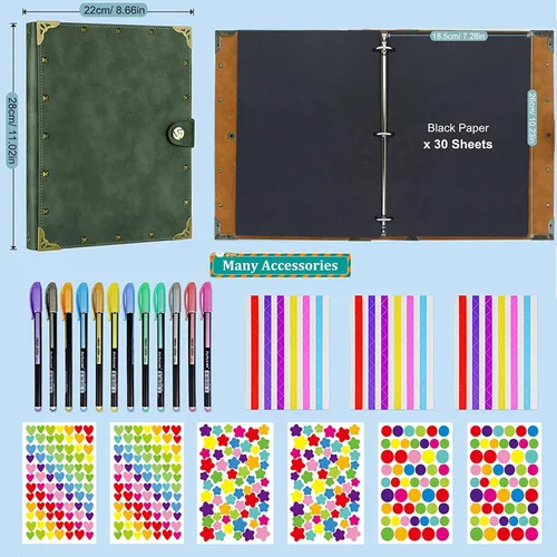 Vista 3 de ZEEYUAN Álbum de recortes de cuero DIY para manualidades, 60 páginas, regalos del día de la madre para mamá, álbum de fotos, diario de viaje