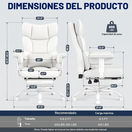 Vista 2 de Misolant Silla de oficina grande y alta con reposapiés, silla de escritorio ejecutiva de respaldo alto con reposabrazos de elevación ajustable Todo