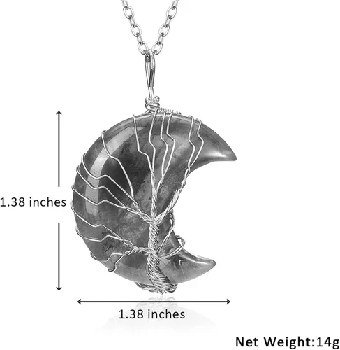 Vista 5 de MANIFO Collar de cristal curativo, árbol de la vida, con alambre envuelto en luna creciente, piedras preciosas con cristales y piedra para mujer