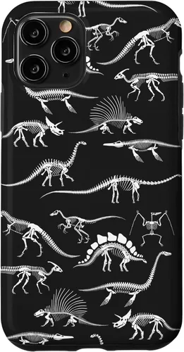 Vista 29 de Funda para iPhone 17 con diseño de huesos de dinosaurio fosilizado con animales prehistóricos