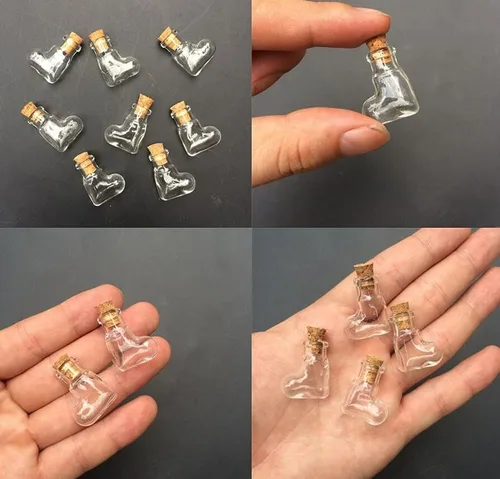 Vista 2 de Pequeños frascos de vidrio pequeños con tapones de corcho, botellas con corcho en forma de corazón, frascos de vidrio transparente, botellas