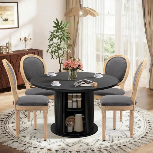 Vista 23 de SoarFlash Juego de mesa de cocina y sillas para 4, juego de mesa de comedor de 47 pulgadas para 4 personas con sillas tapizadas de terciopelo, juego