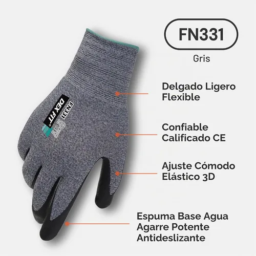 Vista 2 de DEX FIT Guantes de trabajo prémium FN331, agarre fino de nitrilo, gris, S