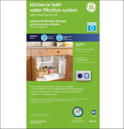 Vista 6 de GE Sistema de filtro de agua debajo del fregadero para cocina y baño Sistema de filtración de agua que reduce las impurezas GXULQ, 4.60 x 8.50 x