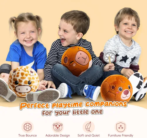 Vista 2 de VangeBow Pelotas de Fútbol Silenciosas de Interior para Niños Pequeños de 1-3 Años, Pelota de Fútbol Inflable de Felpa Suave para Bebés y Niños