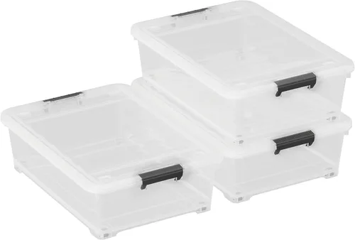 Vista 6 de Caja de almacenamiento de plástico transparente de 25 cuartos de galón con ruedas, caja de almacenamiento debajo de la cama, paquete de 3