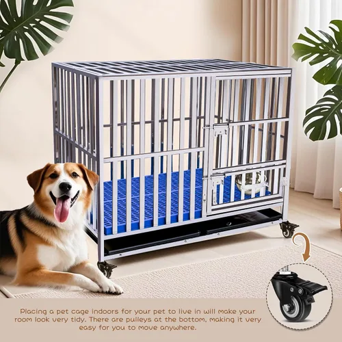 Vista 2 de Jaula para perros de 48, 49, 50 pulgadas, plegable, de acero inoxidable, resistente, jaula de metal para perros, para perros grandes, medianos