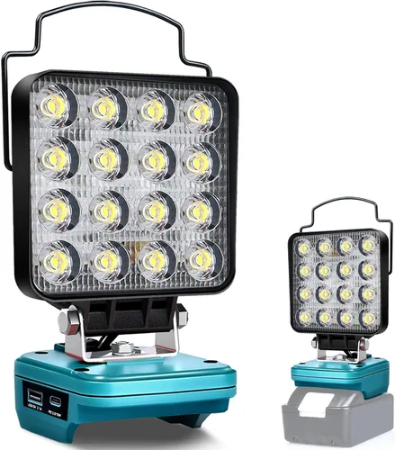 Vista 8 de Luz de Trabajo LED Inalámbrica Compatible con Batería Makita de 18V, Linterna de 48W 3400LM Luz de Inundación Portátil con Puertos USB y Tipo C