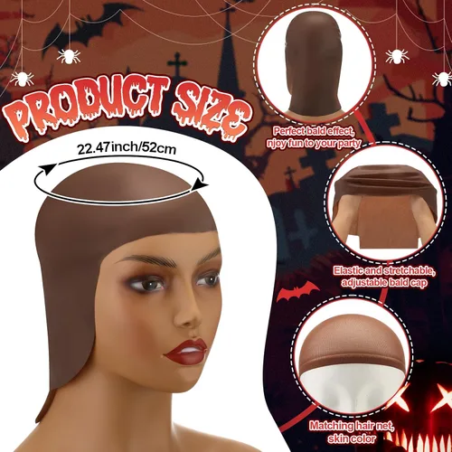 Vista 2 de Syhood 2 piezas de Halloween calva gorra maquillaje látex calvo sombrero cabeza peluca gorras cosplay disfraz para adultos