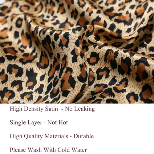 Vista 6 de Isshin Beauty Gorro de satén de seda para el cabello: gorro largo con banda elástica y correas ajustables, tamaño jumbo (leopardo)