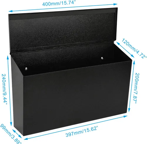 Vista 3 de KYODOLED Buzón de montaje en pared, buzón de correo de gran capacidad, caja de sugerencias de metal con cerradura, caja de papeletas con 50 tarjetas
