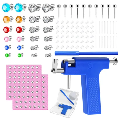 Vista 9 de Kit Profesional de Pistola para Perforación de Orejas, Pistola de Perforación Reutilizable con Aretes de Acero Inoxidable para Perforación, Aretes