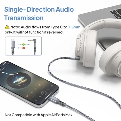Vista 2 de Elebase Cable auxiliar para iPhone 17 16 16e de 4 pies, cable auxiliar USB C de 90 grados, cable auxiliar de audio tipo C a ángulo recto de 3.5mm